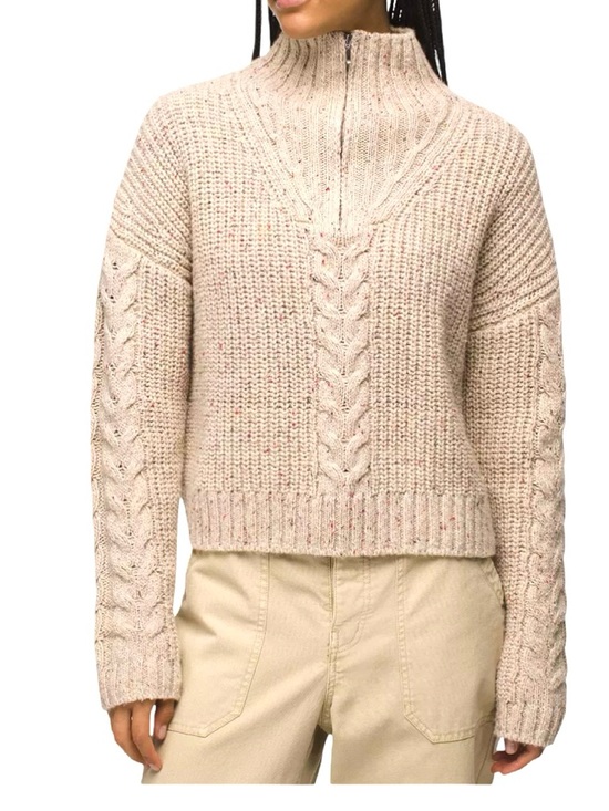 Prana Sweaters - prAna Women's Laurel Creek Cream Cable-Knit Half-Zip Sweater